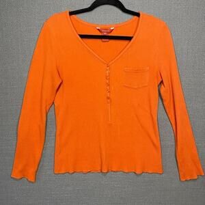 Sundance Women's Orange Thermal Waffle Henley Long Sleeve Top Medium Y2K 90s